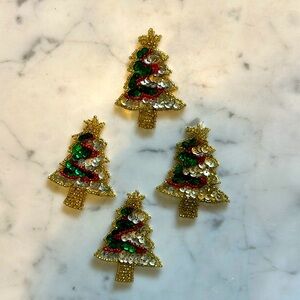 Set of 4 vintage sequined Christmas tree appliqués.